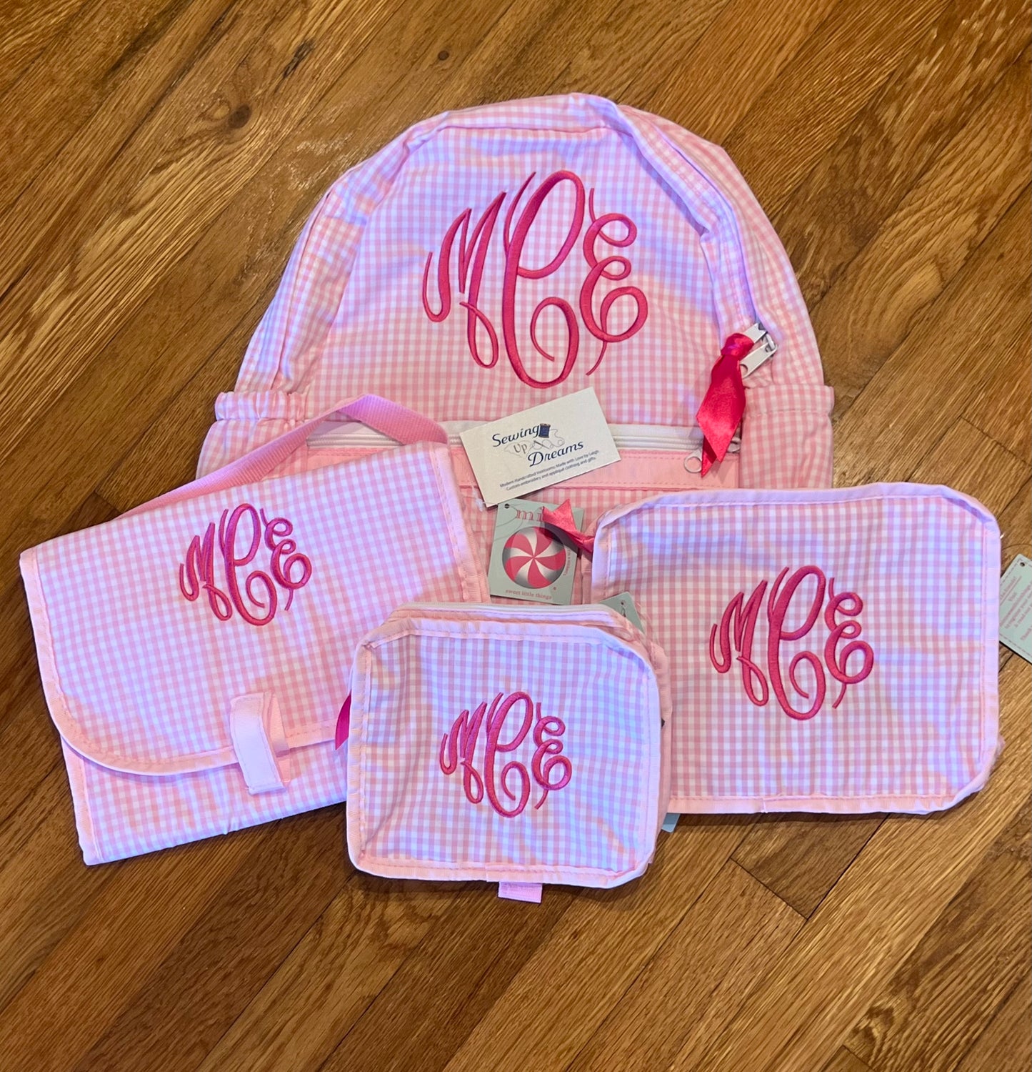 Large Backpack, Personalized Seersucker with Pockets