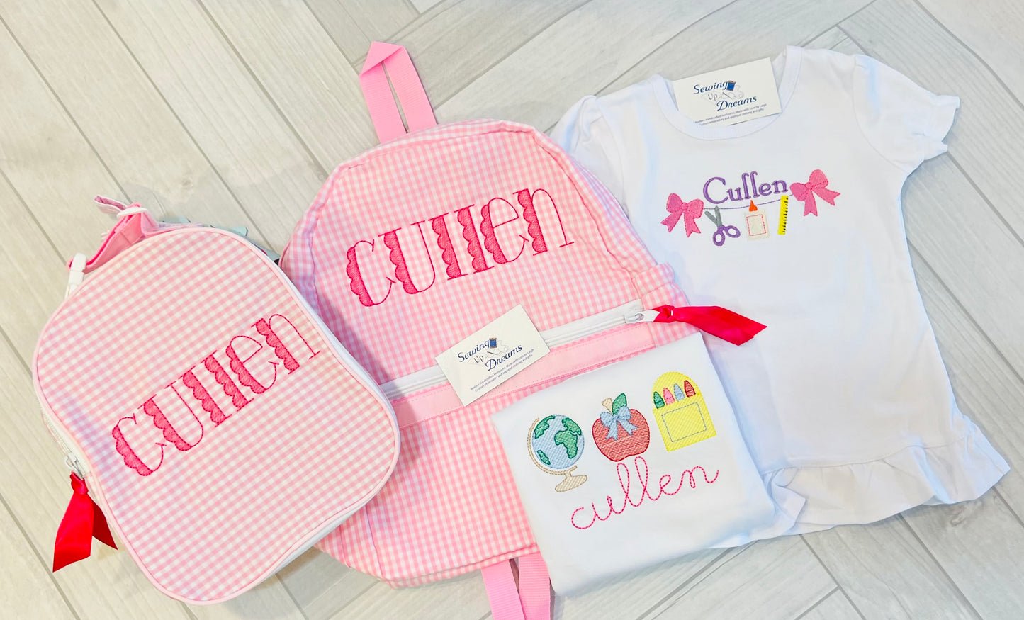 Large Backpack, Personalized Seersucker with Pockets