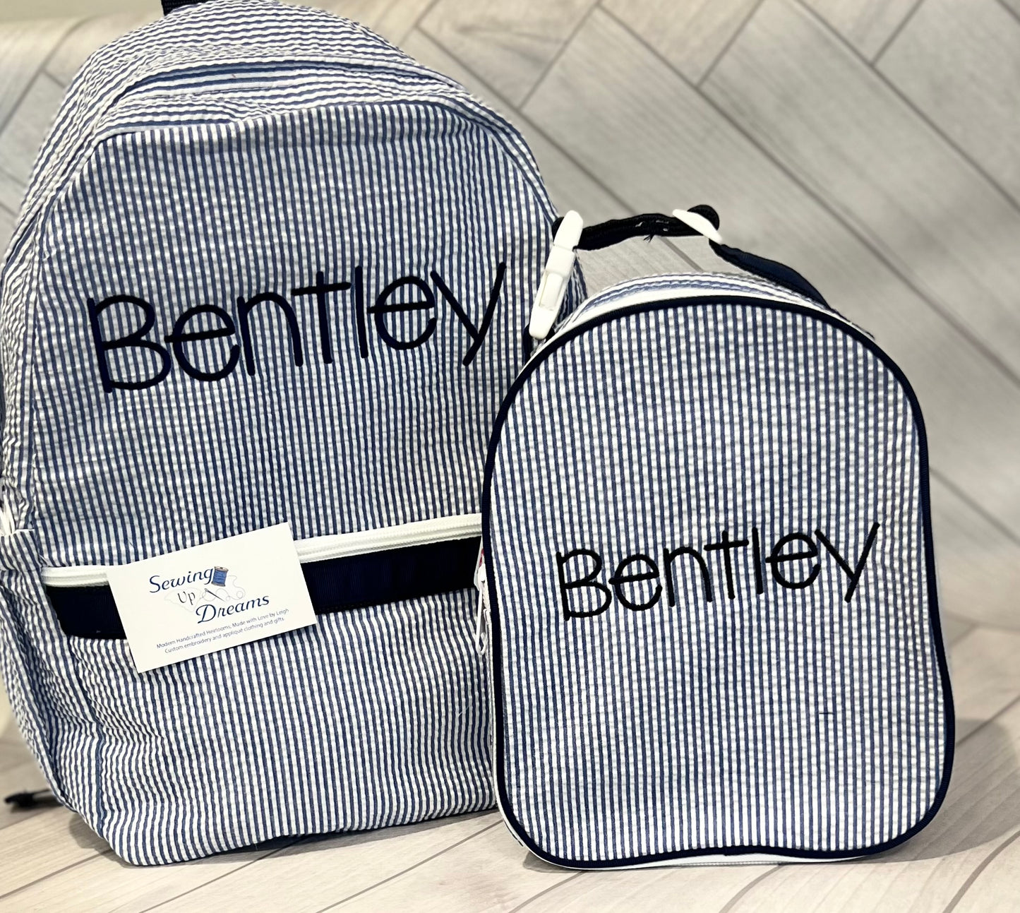 Large Backpack, Personalized Seersucker with Pockets