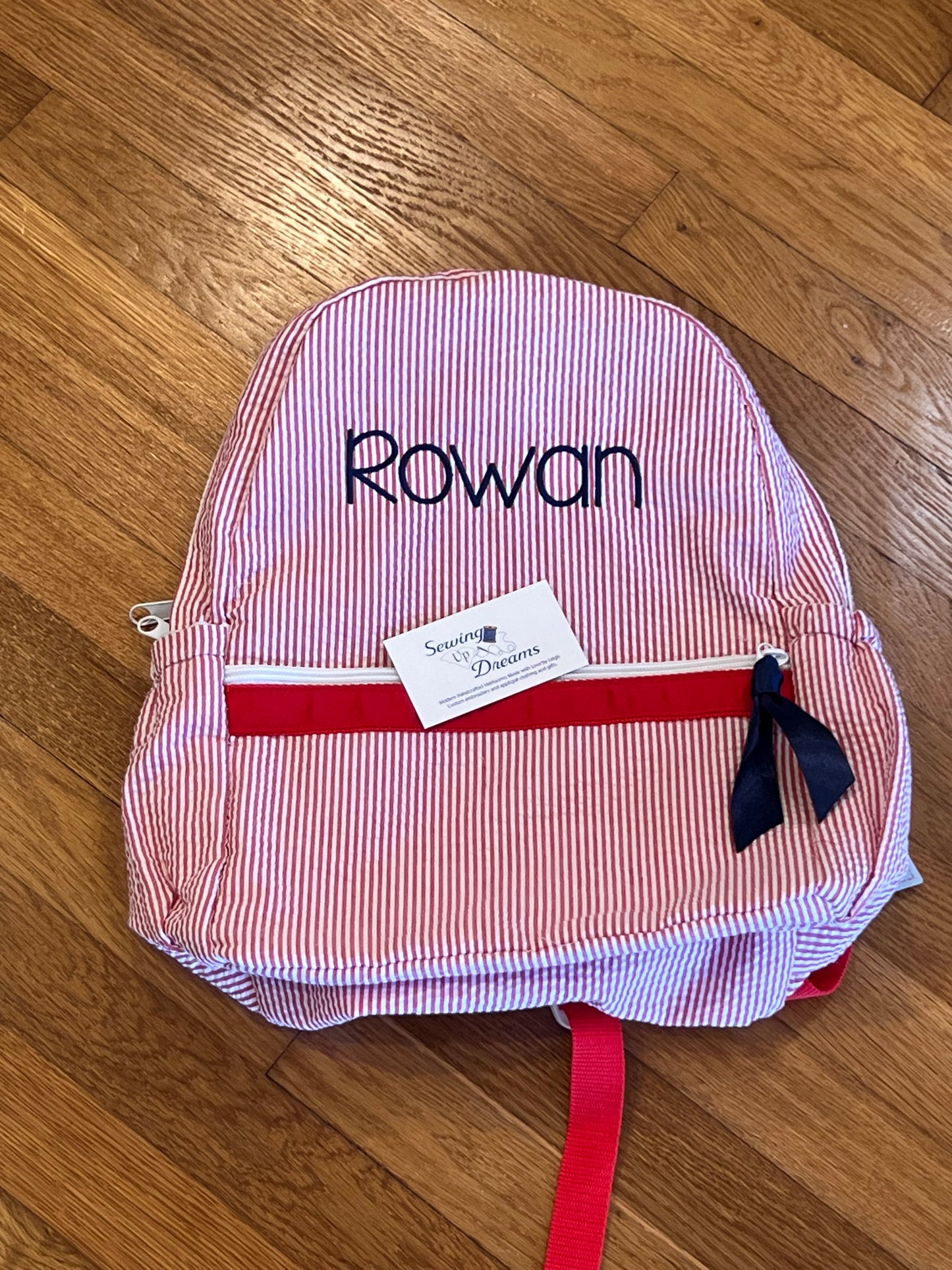 Large Backpack, Personalized Seersucker with Pockets