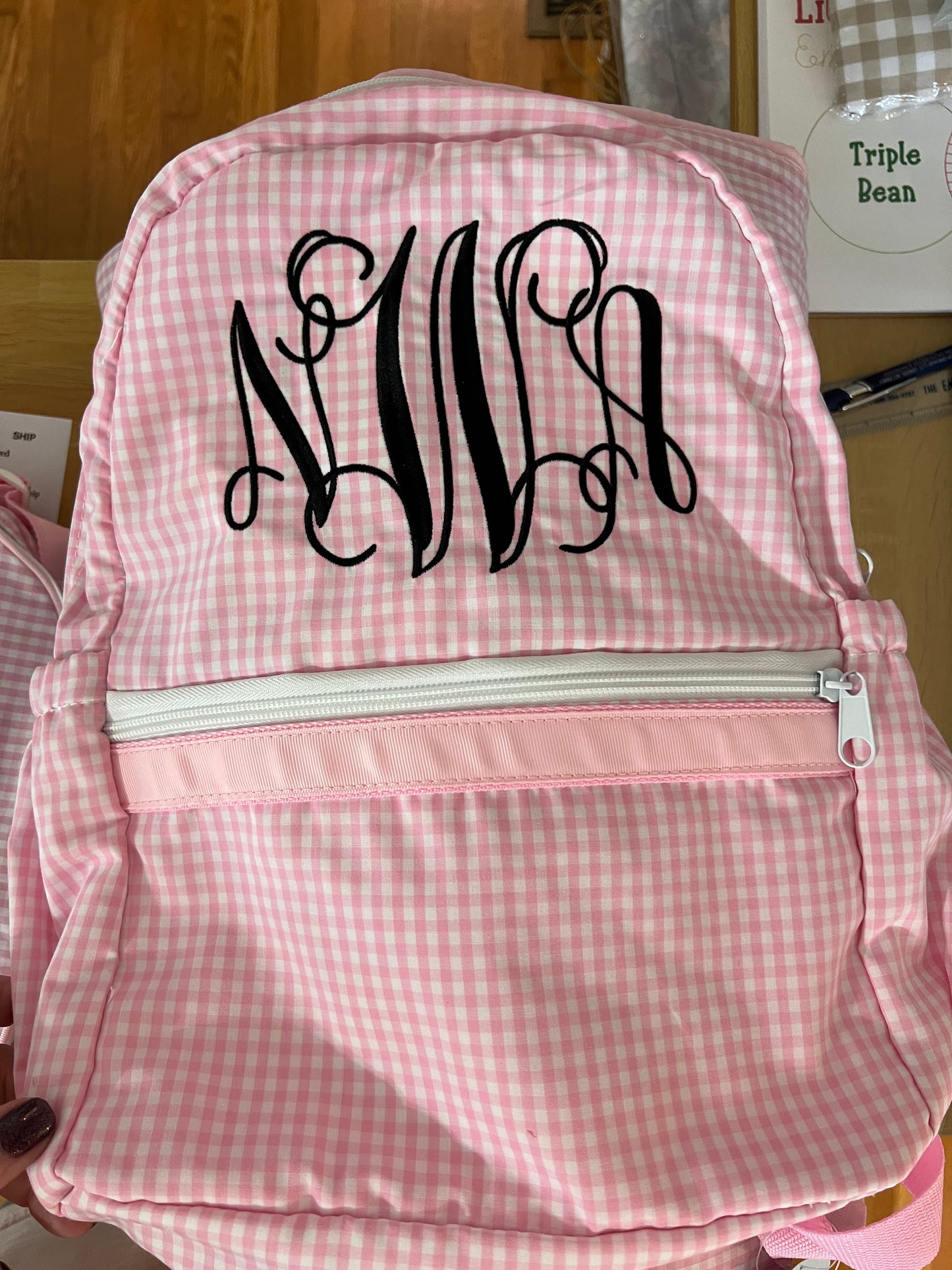 Large Backpack, Personalized Seersucker with Pockets