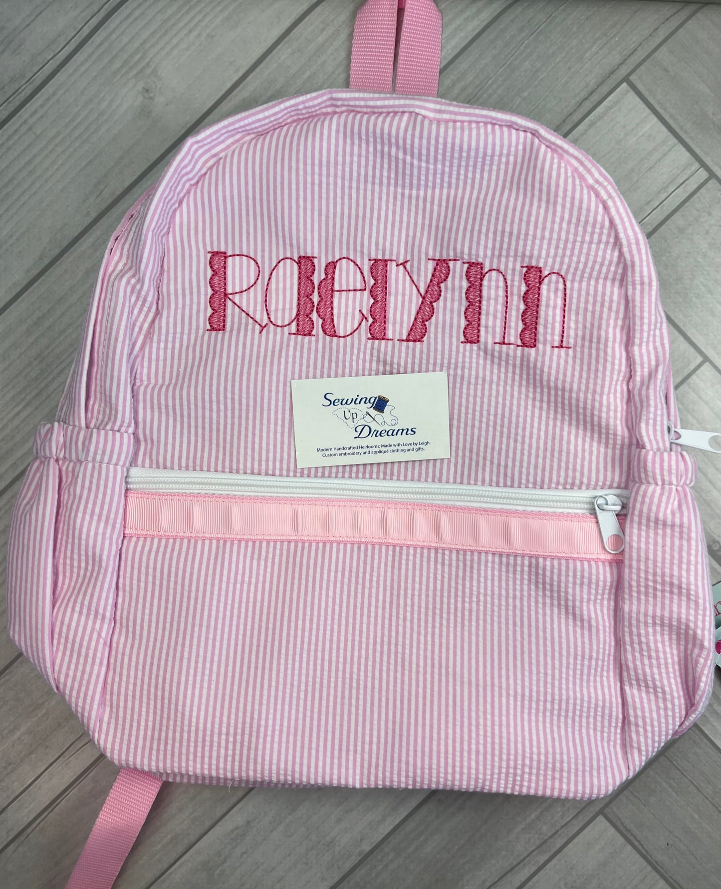 Large Backpack, Personalized Seersucker with Pockets