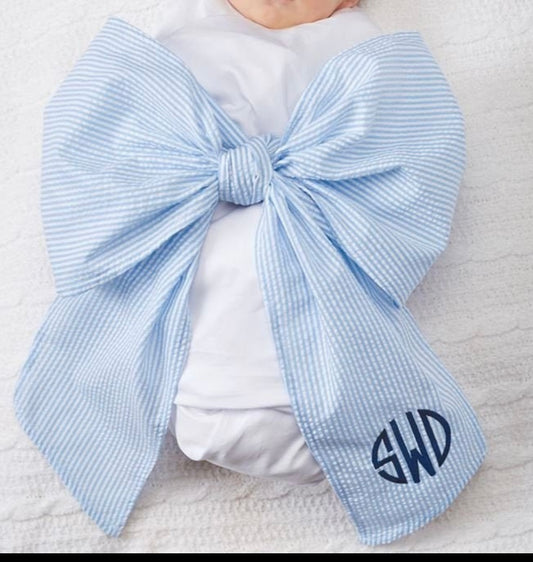 Seersucker Blue Baby Swaddle Blanket