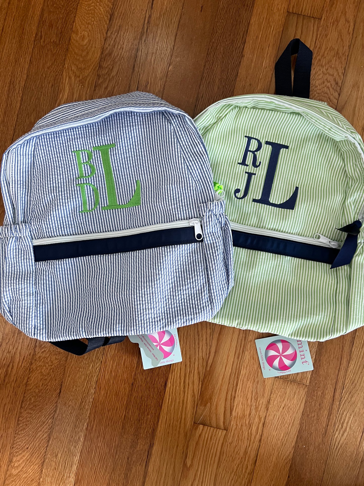 Large Backpack, Personalized Seersucker with Pockets