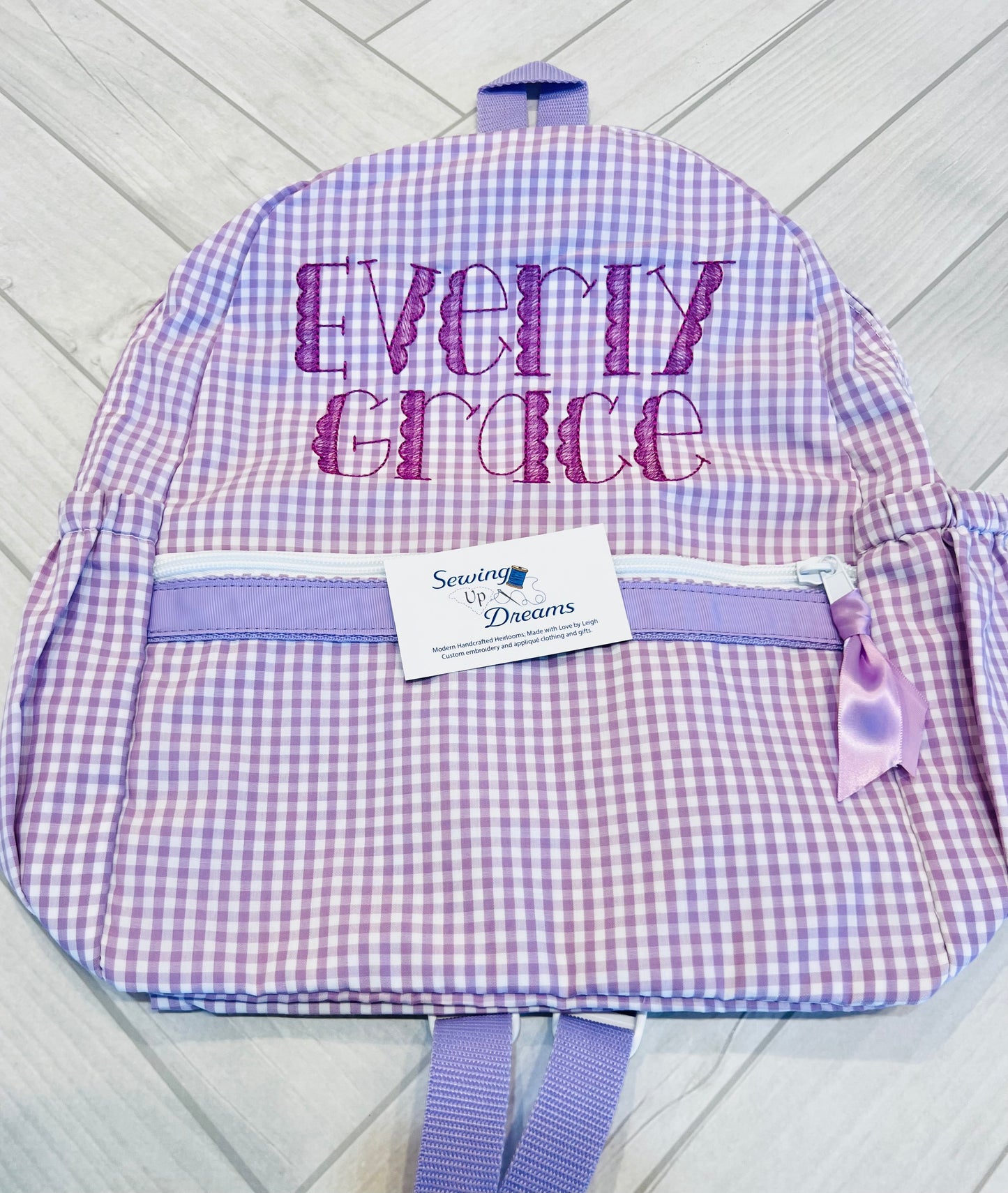 Large Backpack, Personalized Seersucker with Pockets