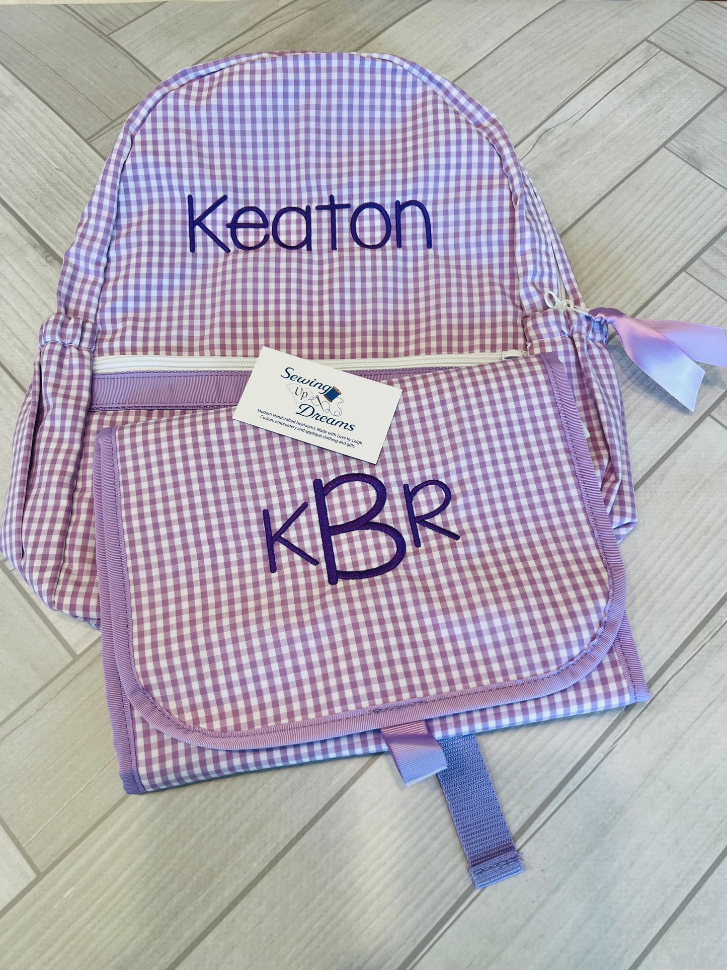 Large Backpack, Personalized Seersucker with Pockets