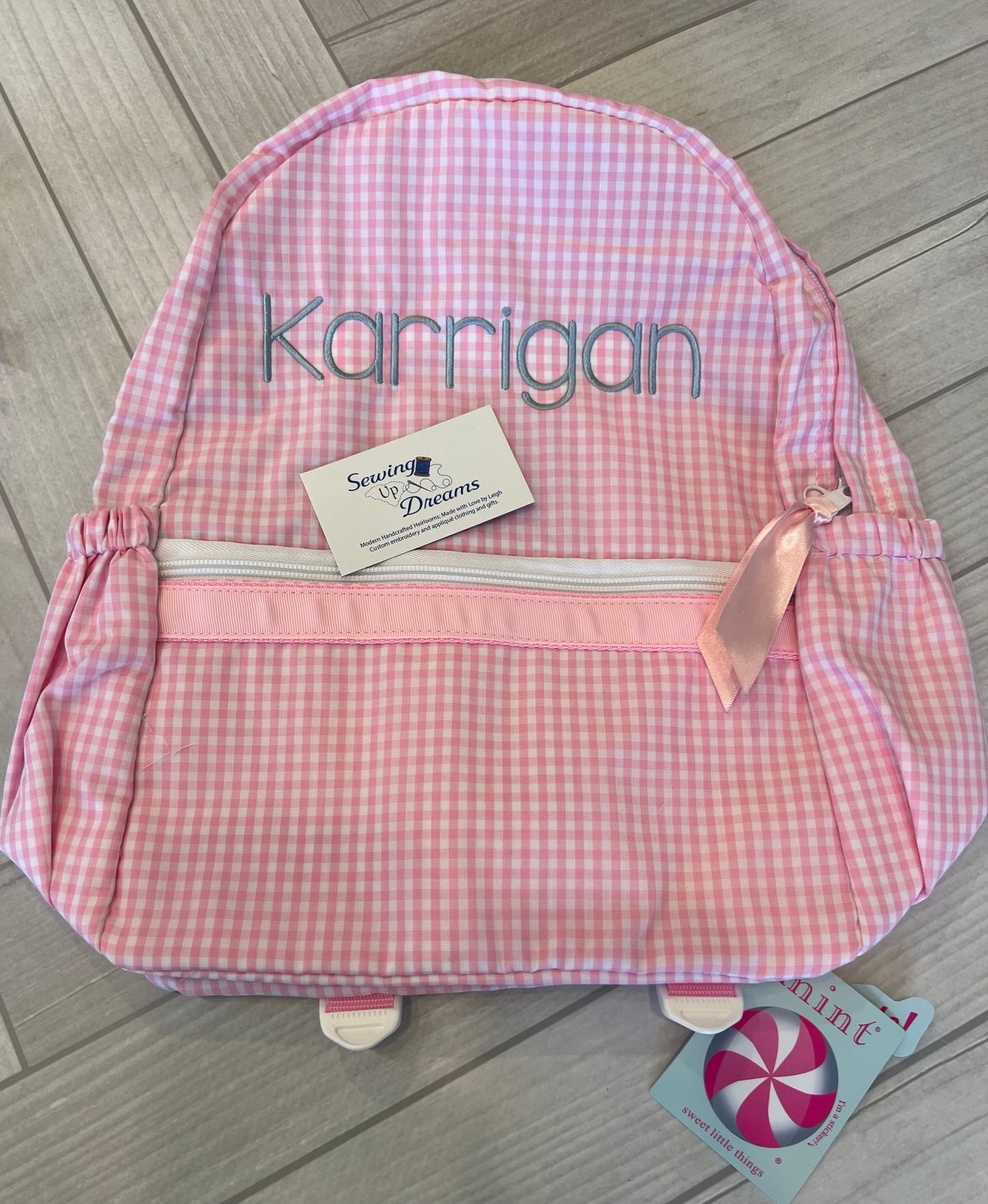 Large Backpack, Personalized Seersucker with Pockets
