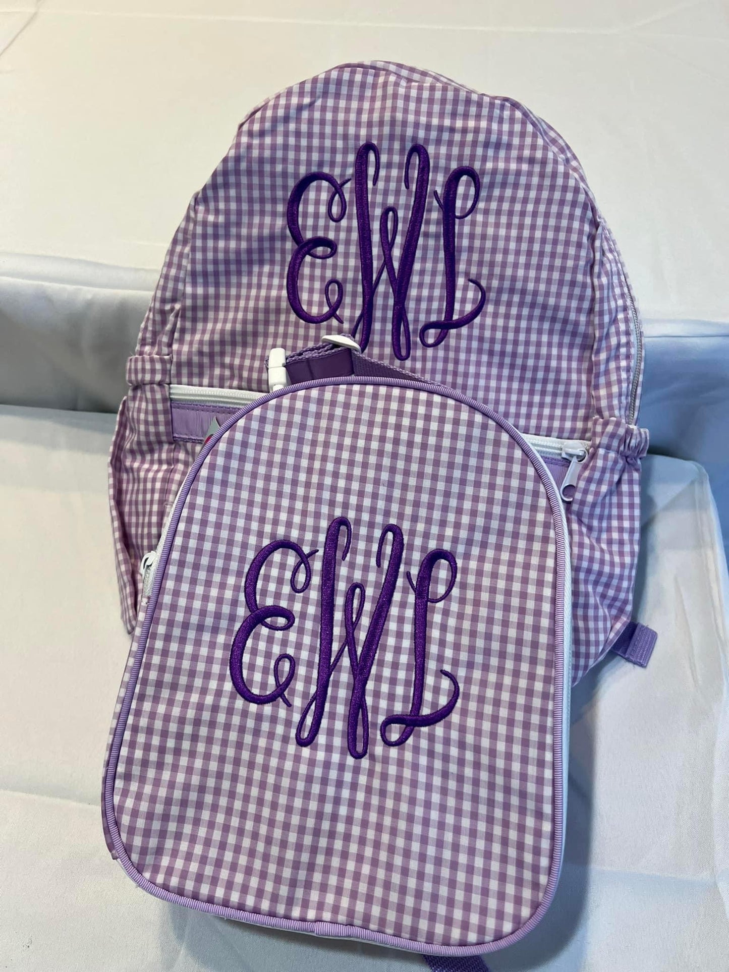 Large Backpack, Personalized Seersucker with Pockets