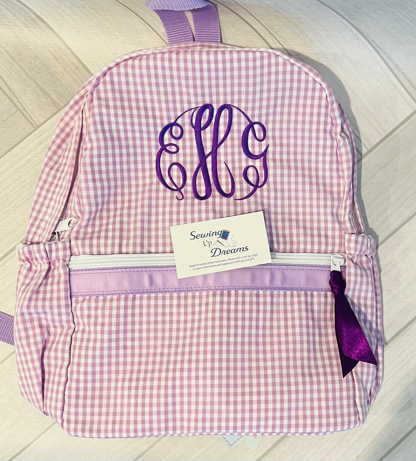 Large Backpack, Personalized Seersucker with Pockets