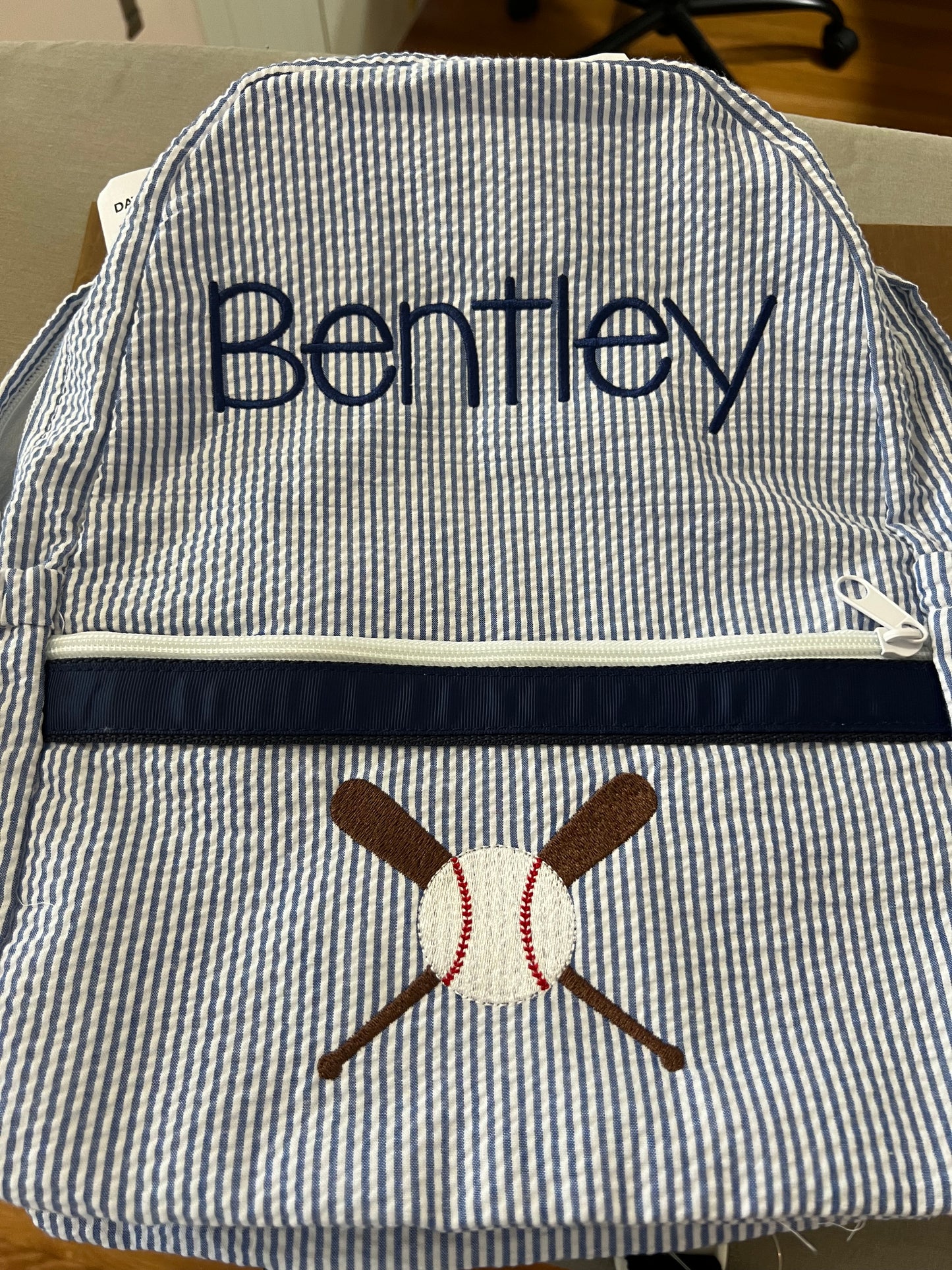 Large Backpack, Personalized Seersucker with Pockets