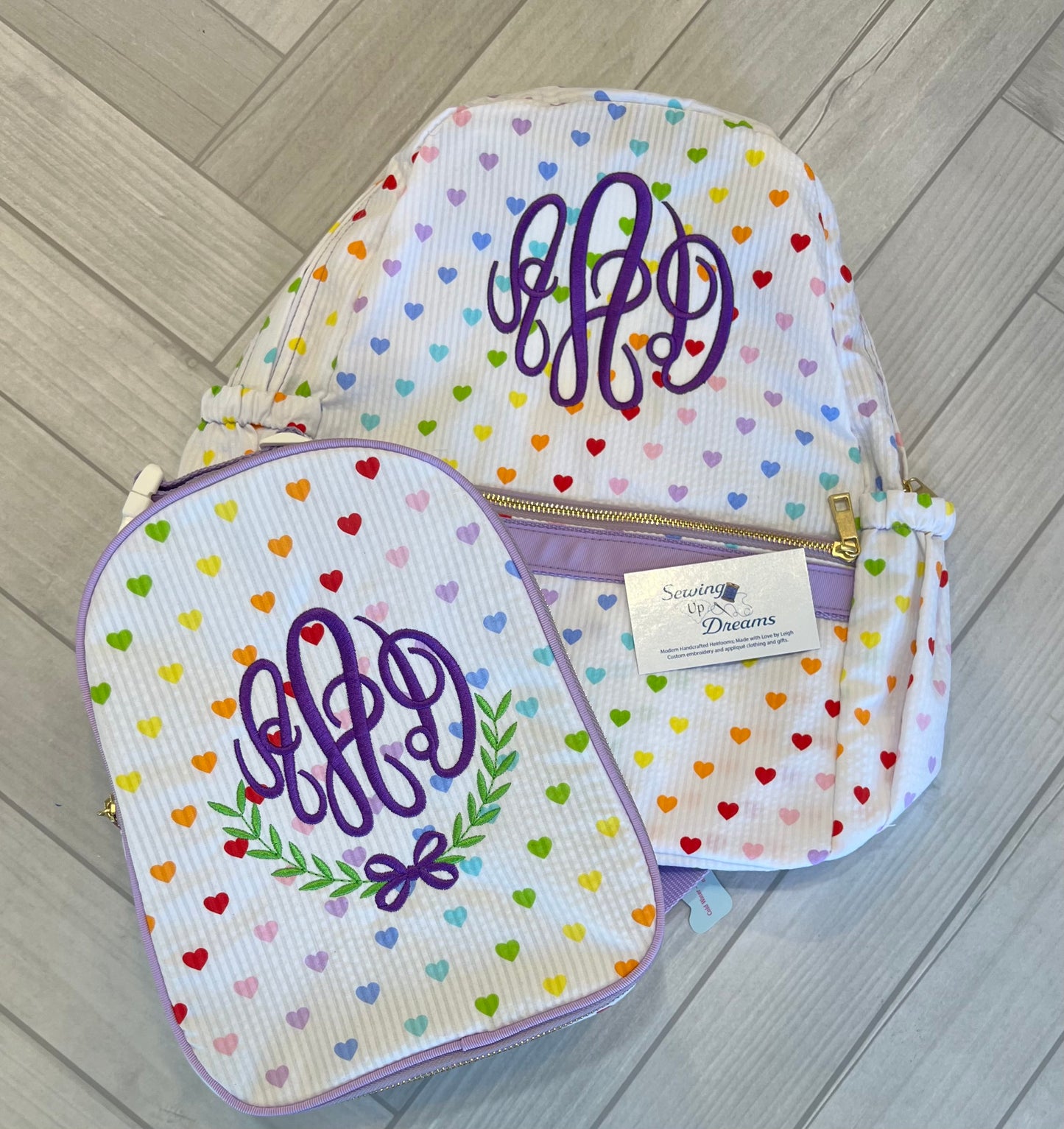 Large Backpack, Personalized Seersucker with Pockets