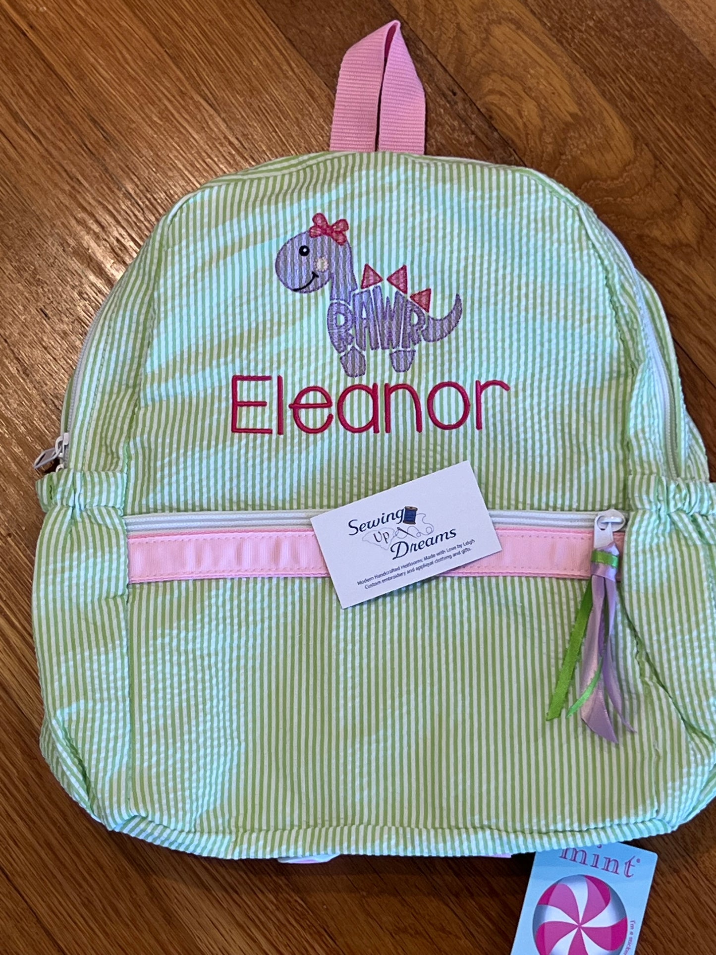 Large Backpack, Personalized Seersucker with Pockets