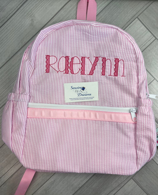 Large Backpack, Personalized Seersucker with Pockets