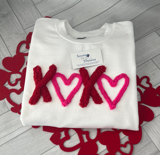 Custom Valentine's XOXO Chunky Chenille Yarn Embroidered Sweatshirt