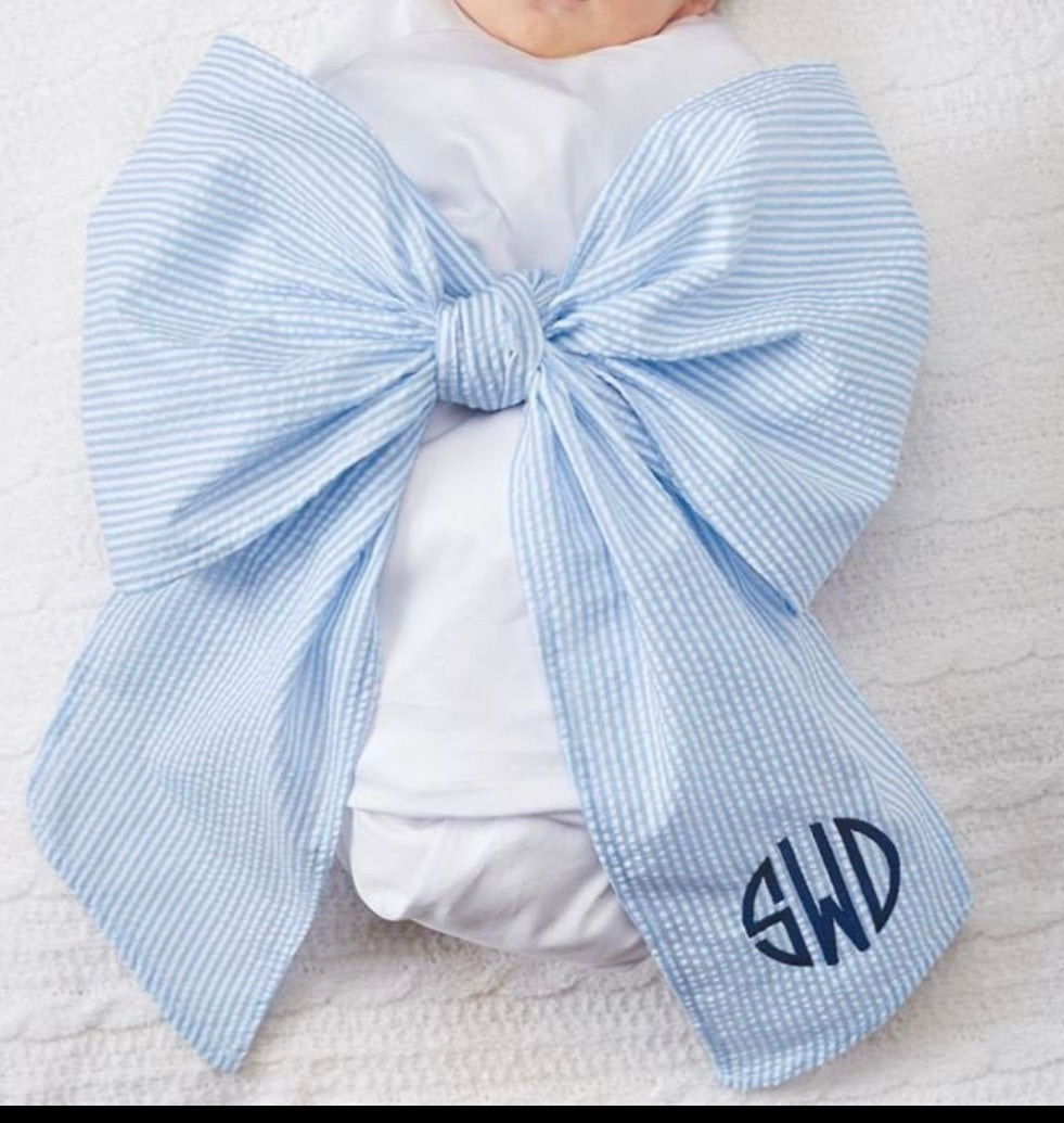 Seersucker Blue Baby Swaddle Blanket
