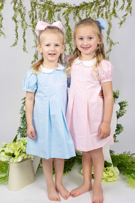 Pleated Peter Pan Collar Dress Woven Cotton