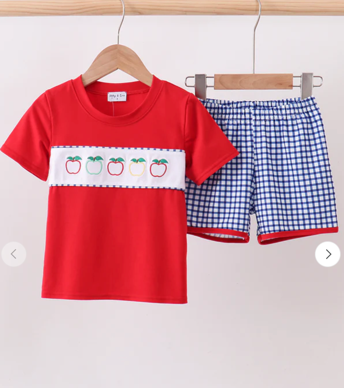 RED APPLE EMBROIDERED GINGHAM SET