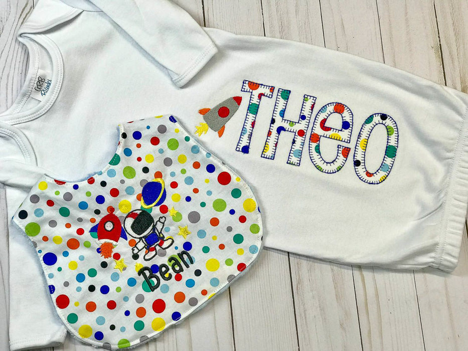 Baby Boy Coming Home Gown and Bib Set