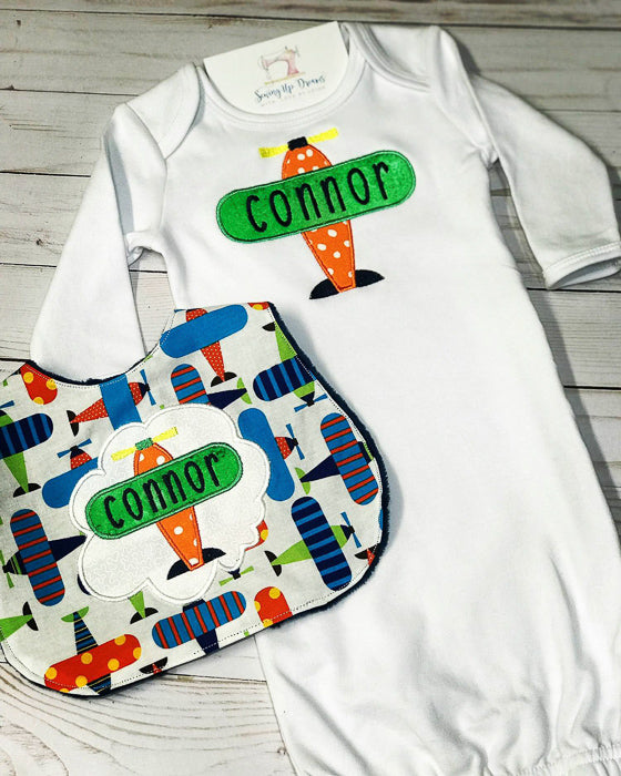 Baby Boy Coming Home Gown and Bib Set